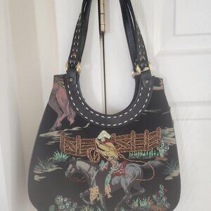 Isabella Fiore style vintage Western Rodeo Bronco Beaded Cowboy Lasso handbag